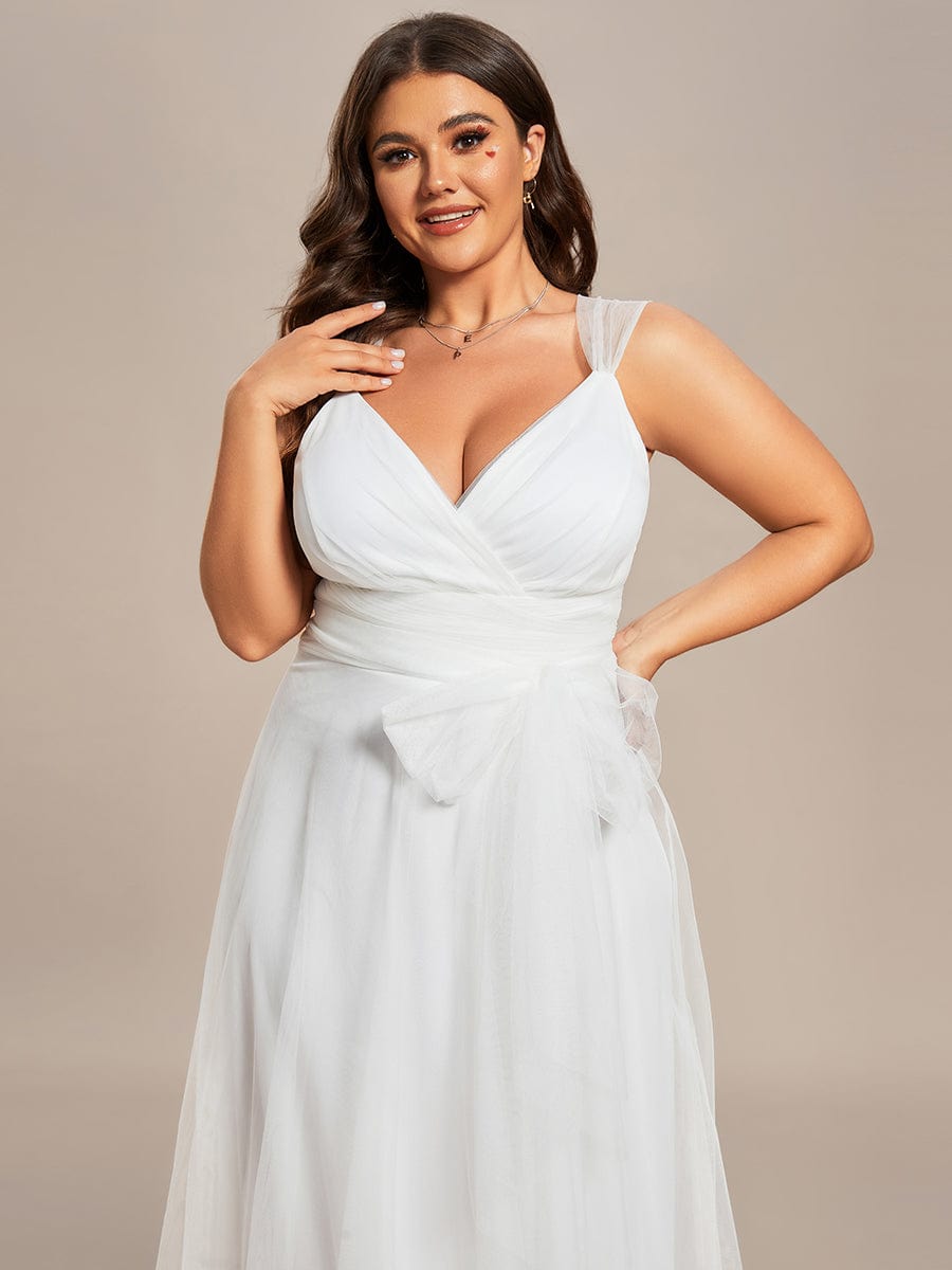 Plus Size Maxi Long Double V Neck Tulle Bridesmaid Dresses #color_Cream