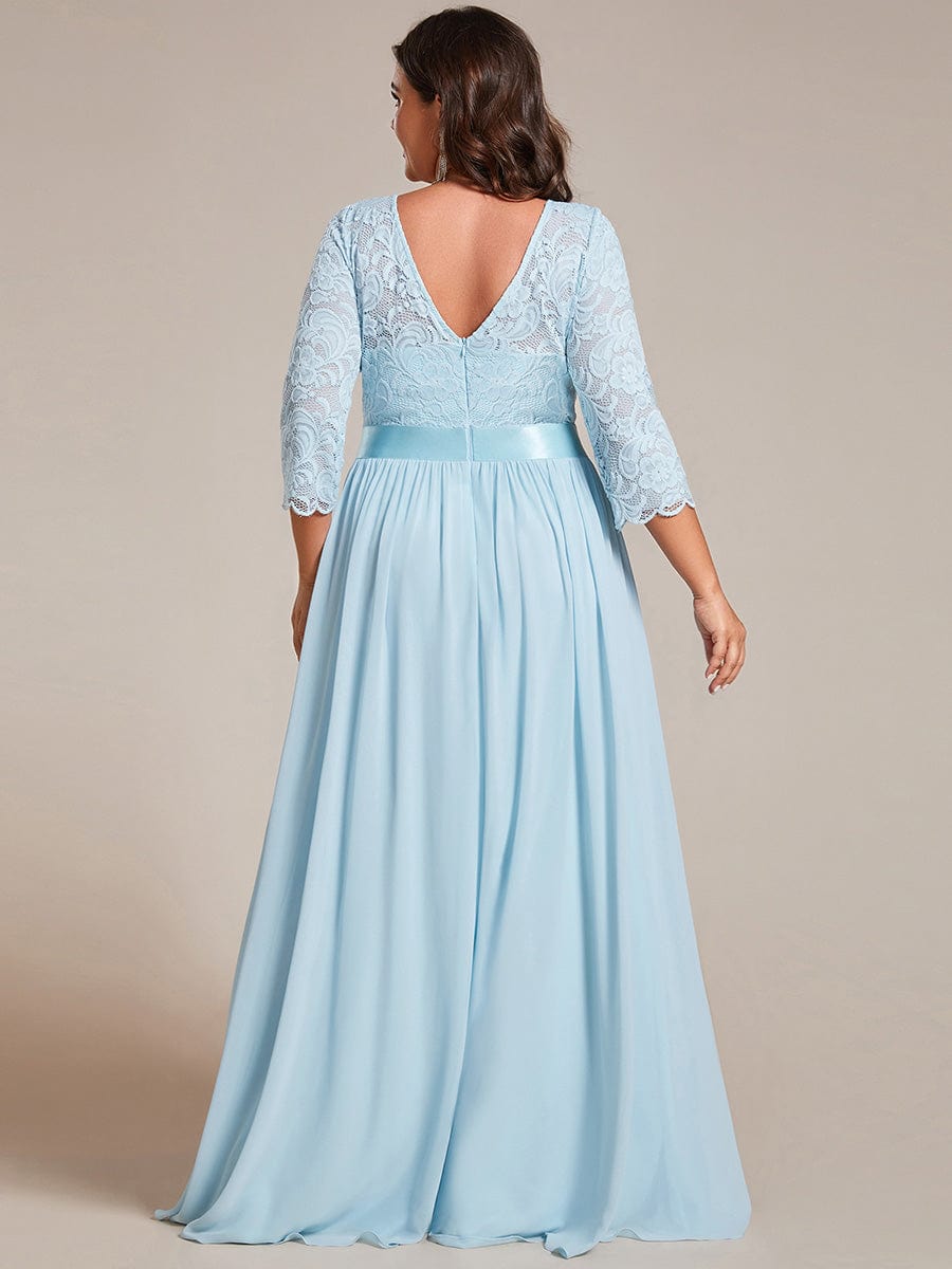 Elegant Round Neck A Line See-Through Lace Evening Dress #color_Sky Blue