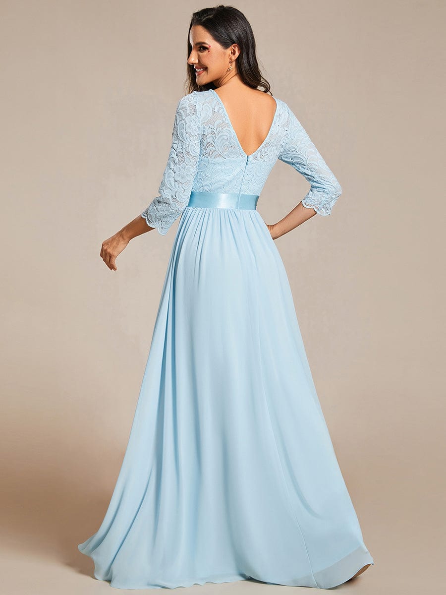 Elegant Round Neck A Line See-Through Lace Evening Dress #color_Sky Blue