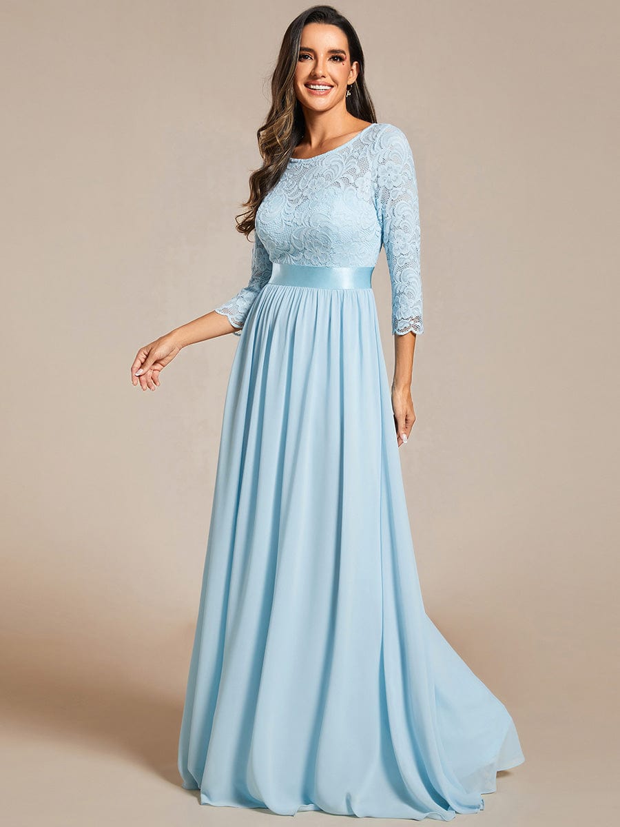 Elegant Round Neck A Line See-Through Lace Evening Dress #color_Sky Blue