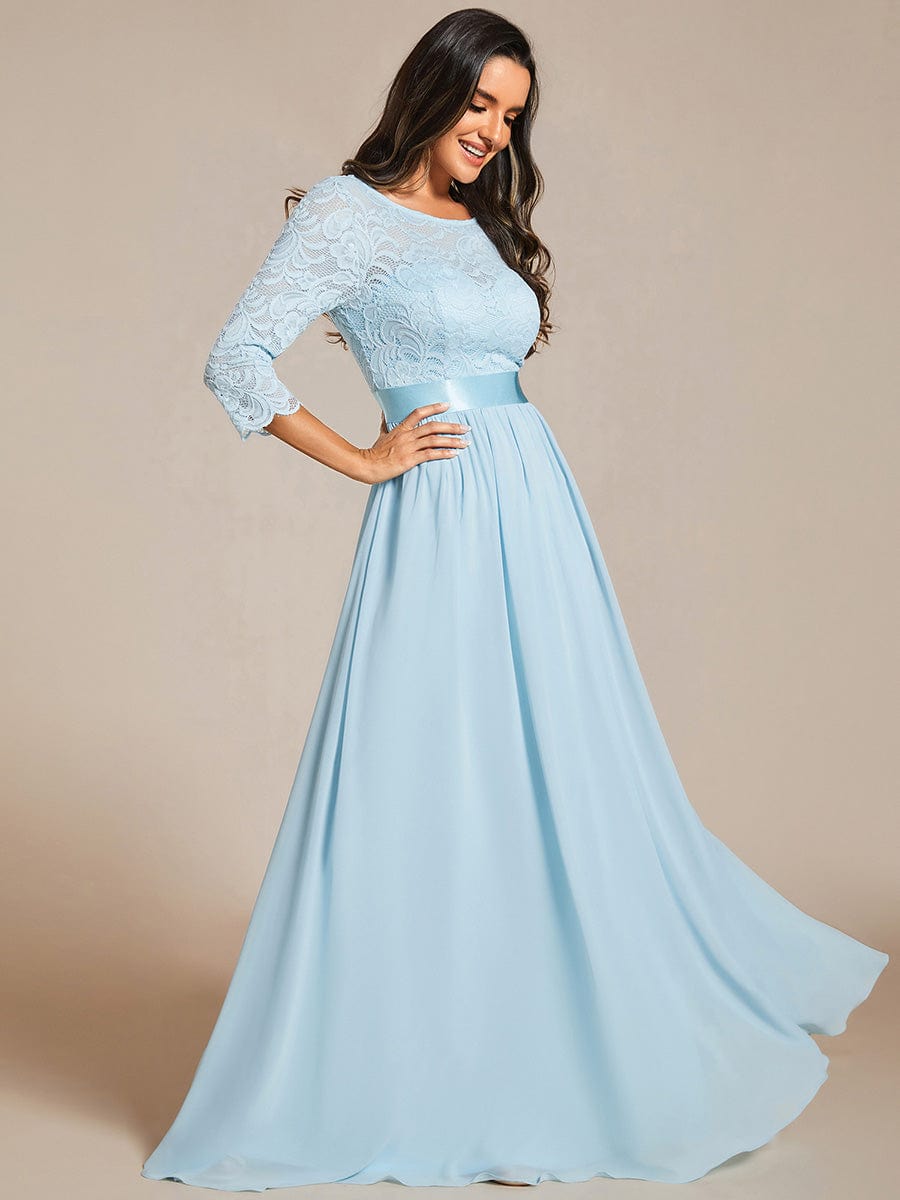 Elegant Round Neck A Line See-Through Lace Evening Dress #color_Sky Blue