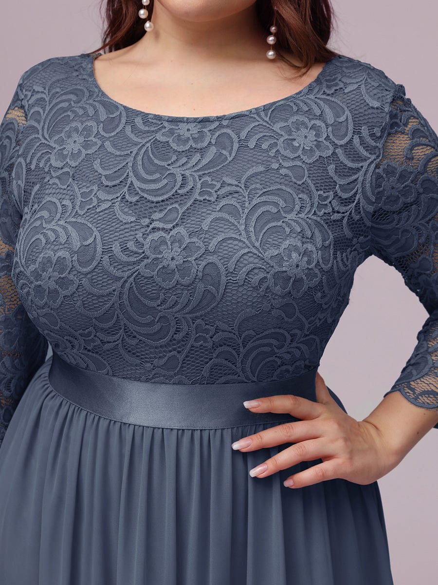 Elegant Round Neck A Line See-Through Lace Evening Dress #color_Dusty Navy