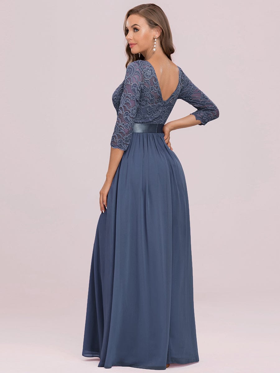 Elegant Round Neck A Line See-Through Lace Evening Dress #color_Dusty Navy