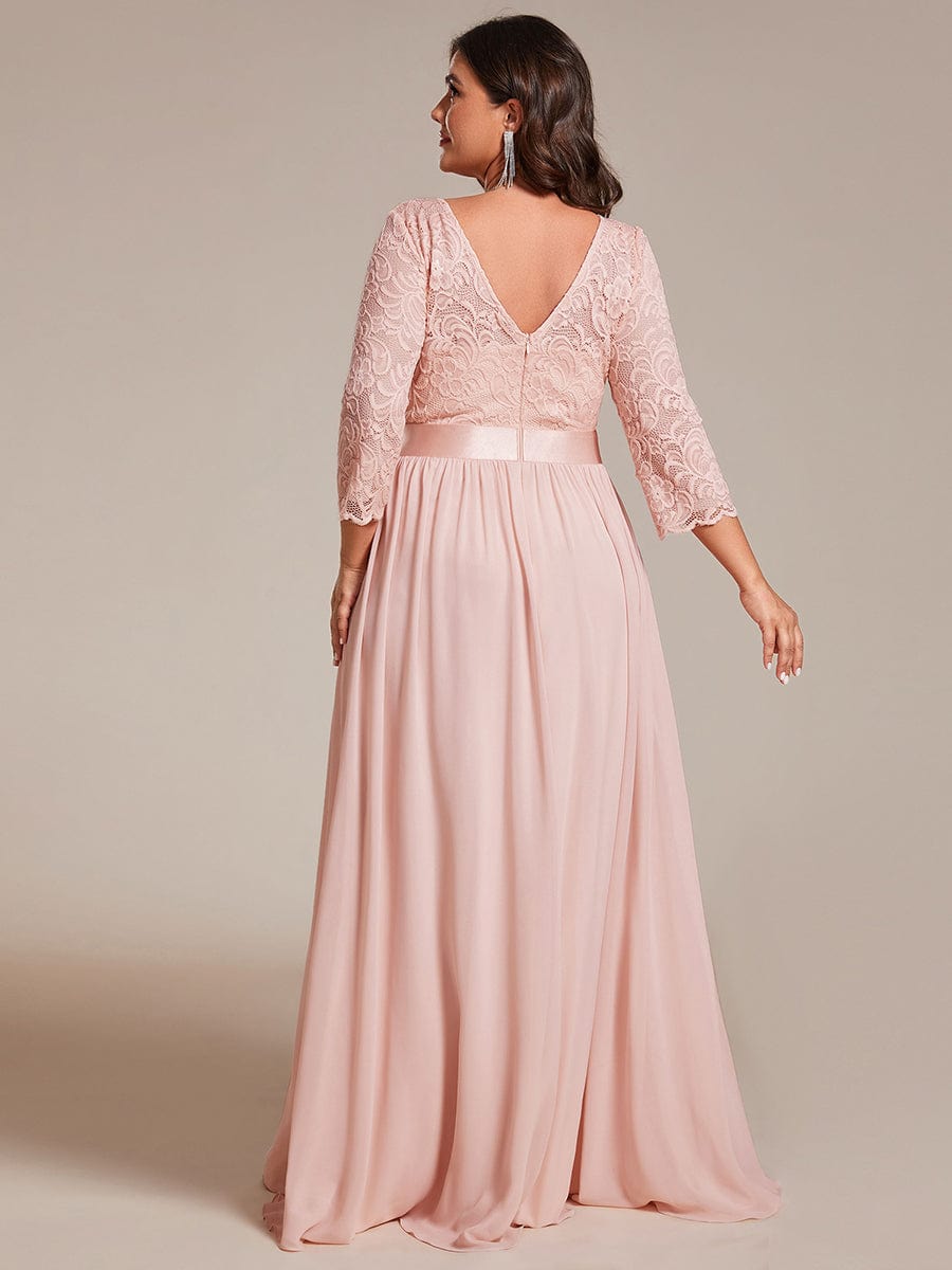 Elegant Round Neck A Line See-Through Lace Evening Dress #color_Pink