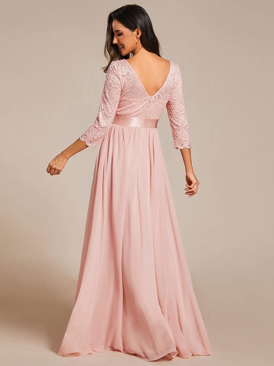 Elegant Round Neck A Line See-Through Lace Evening Dress #color_Pink