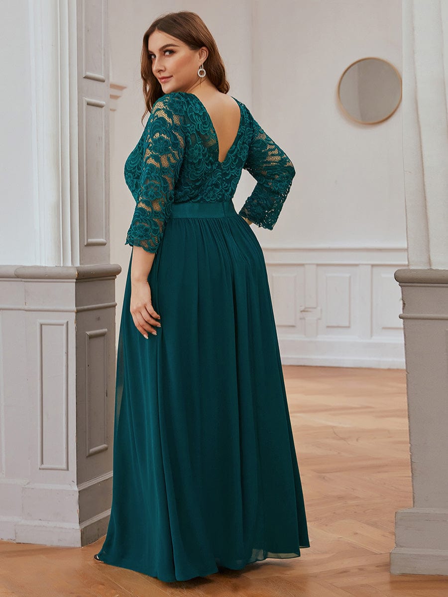 Elegant Round Neck A Line See-Through Lace Evening Dress #color_Teal