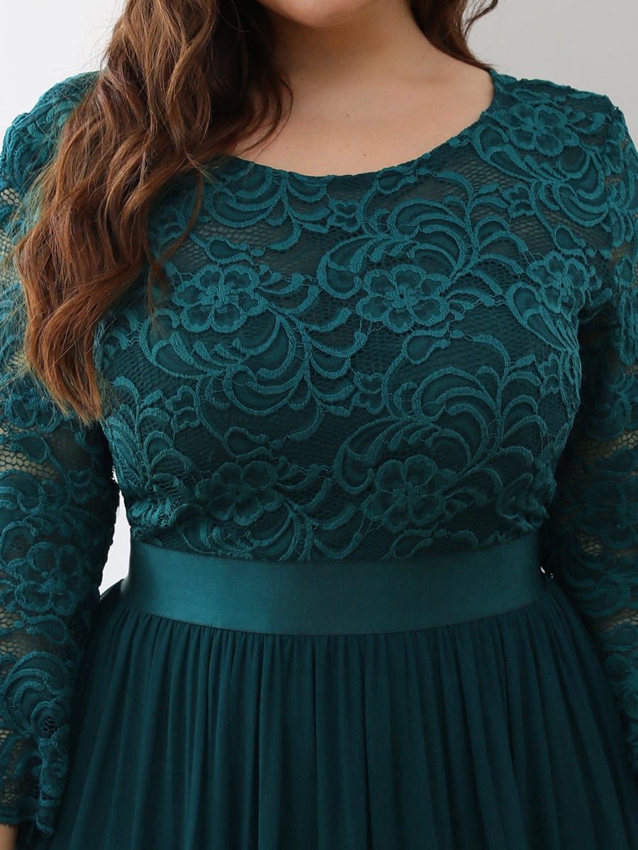 Elegant Round Neck A Line See-Through Lace Evening Dress #color_Teal