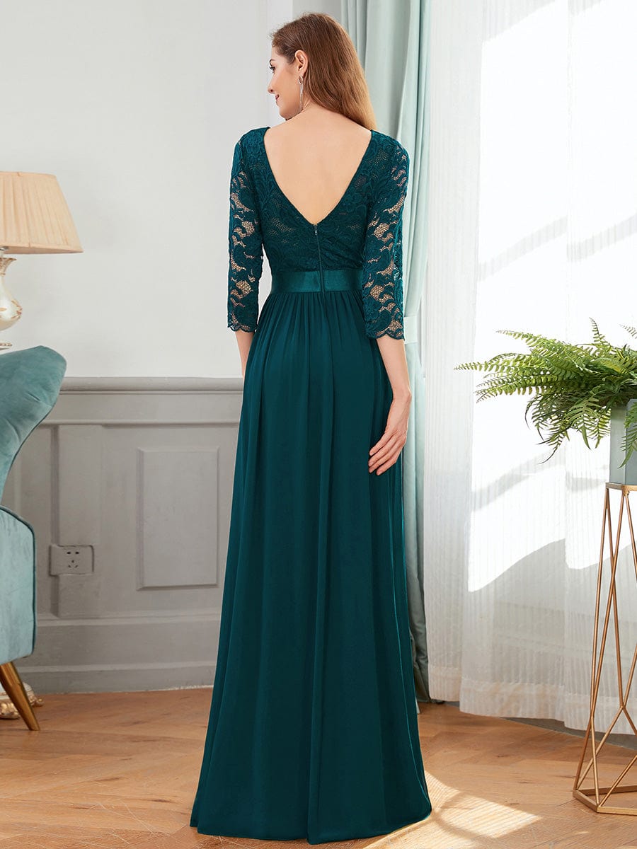 Elegant Round Neck A Line See-Through Lace Evening Dress #color_Teal