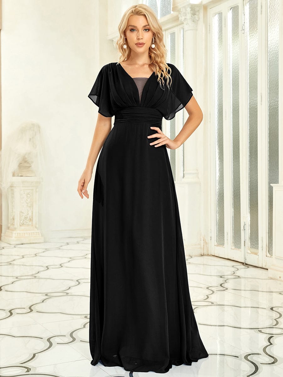 Stunning A-Line Empire Waist Chiffon Dress in Black #color_Black