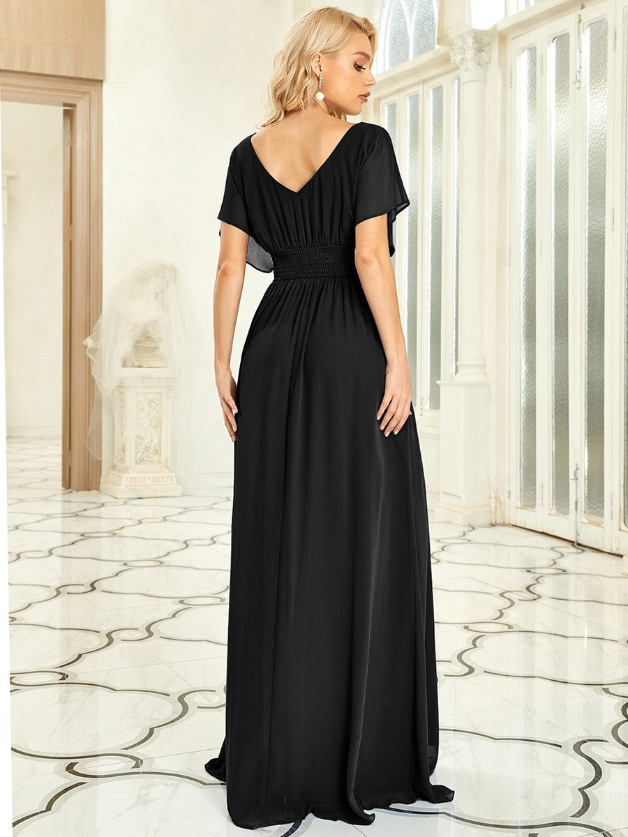 Stunning A-Line Empire Waist Chiffon Dress in Black #color_Black