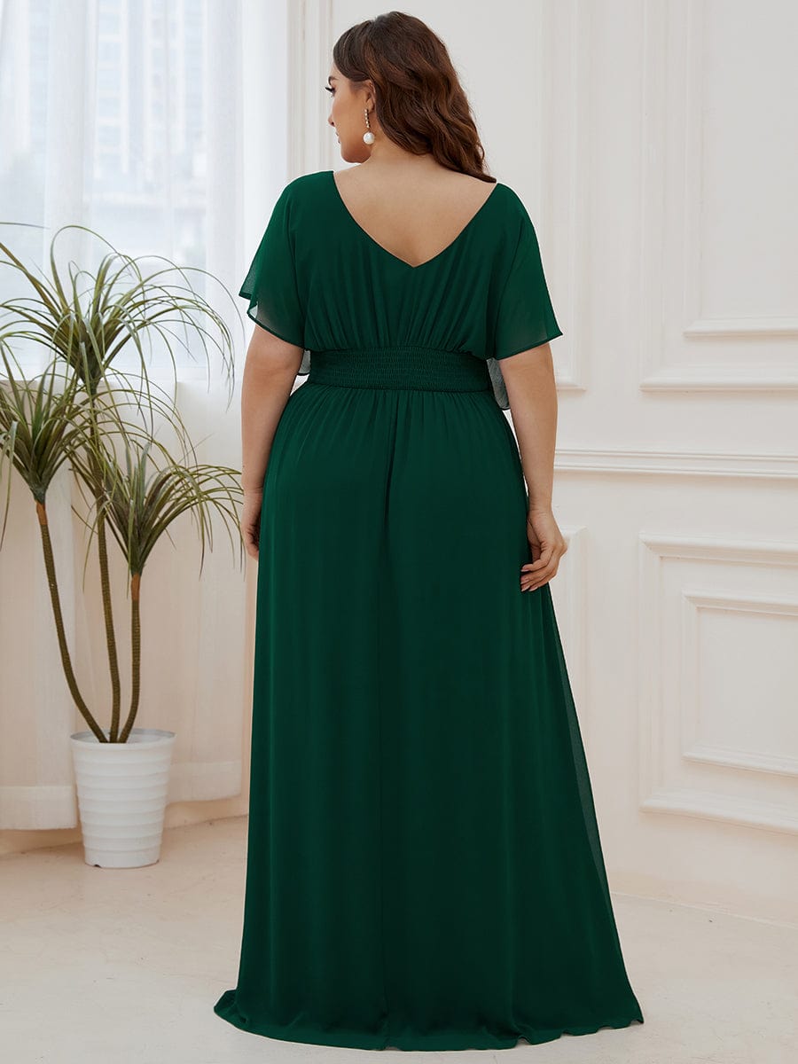 Women's A-Line Empire Waist Chiffon Maxi Dress in Dark Green #color_Dark Green