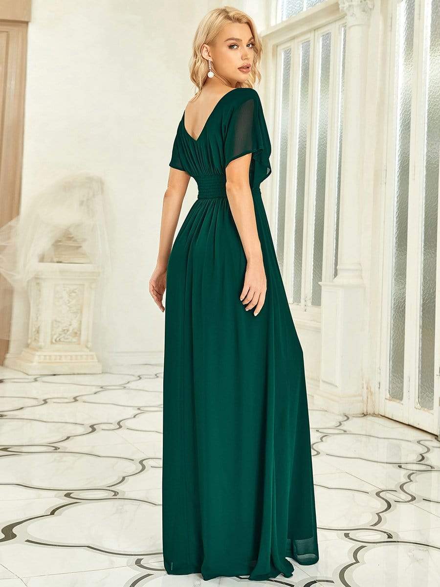 Women's A-Line Empire Waist Chiffon Maxi Dress in Dark Green #color_Dark Green