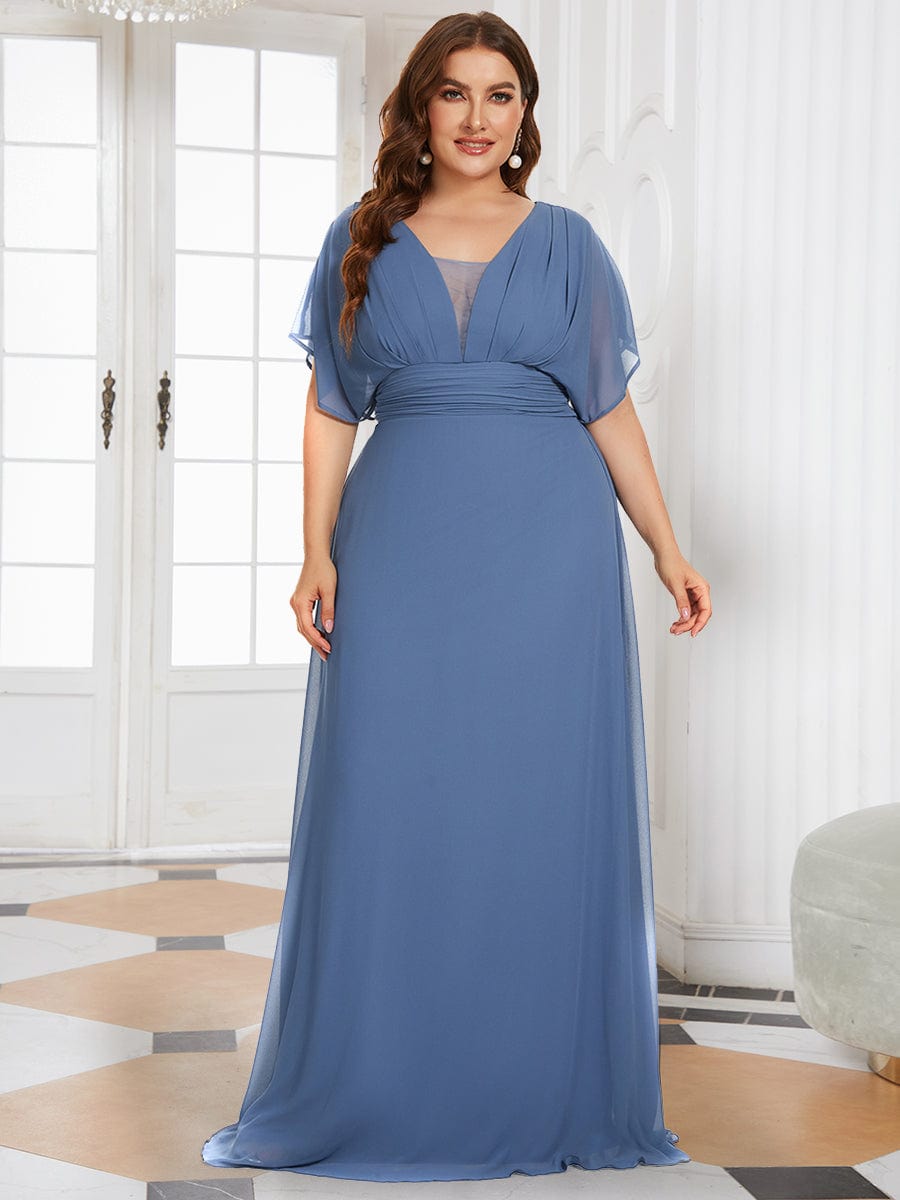 A-Line Empire Waist Chiffon Long Bridesmaid Dress in Dusty Blue #color_Dusty Blue