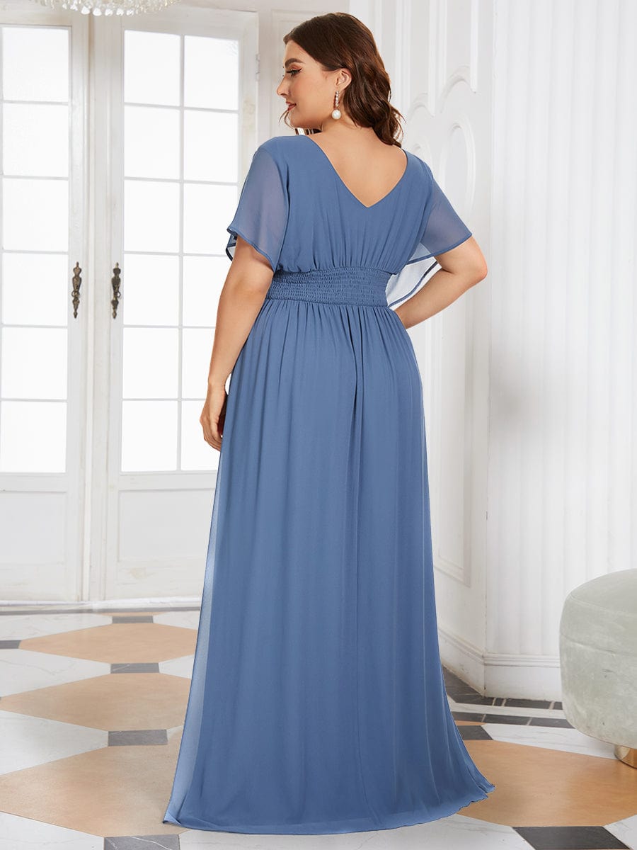 A-Line Empire Waist Chiffon Long Bridesmaid Dress in Dusty Blue #color_Dusty Blue