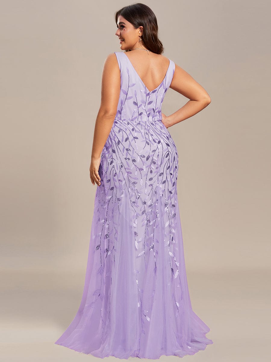 Plus Size Women's V-Neck Fishtail Seuqin Evening Dress #color_Lavender