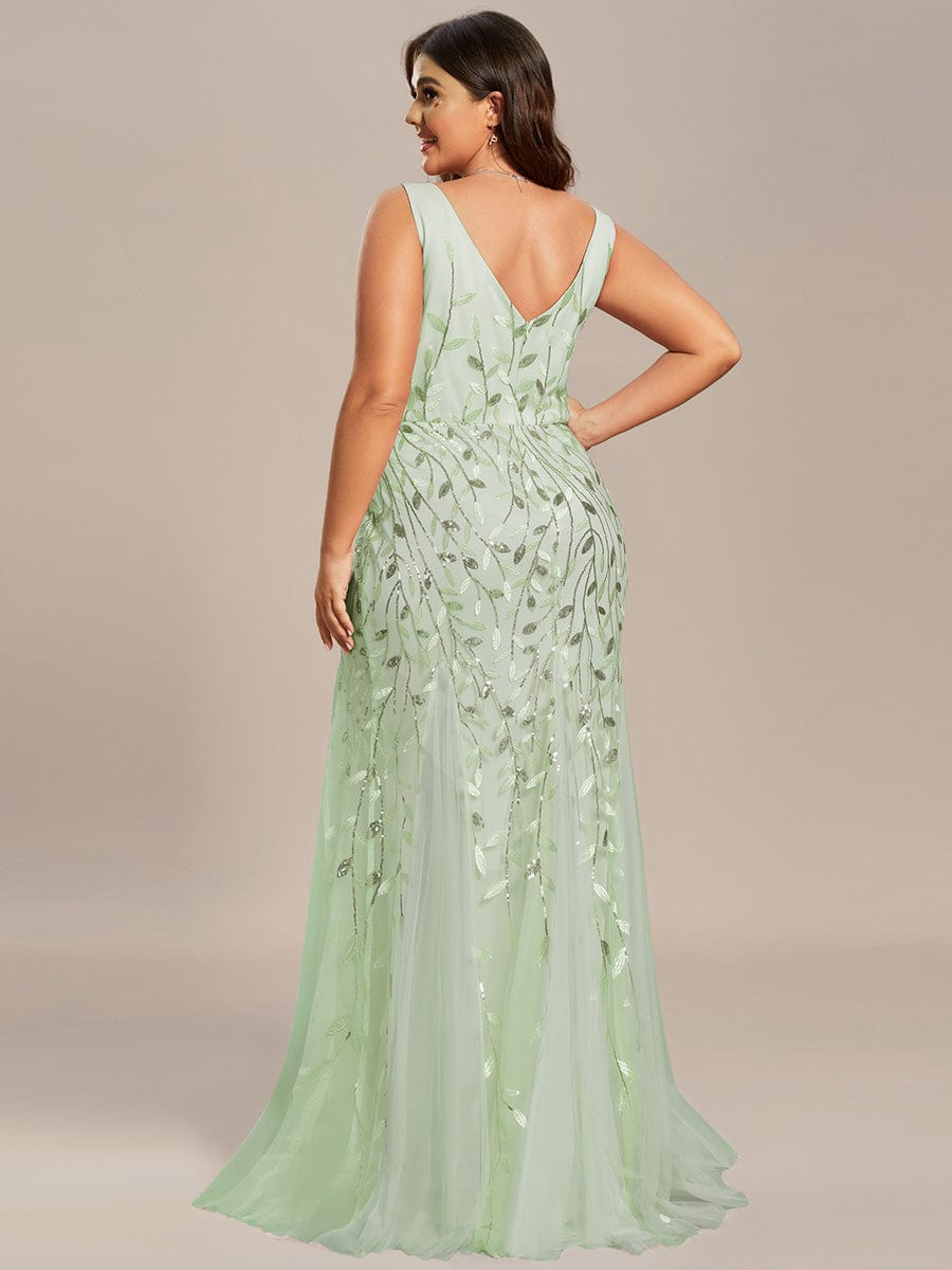 Women's Double V-Neck Fishtail Seuqin Evening Dress #color_Mint Green