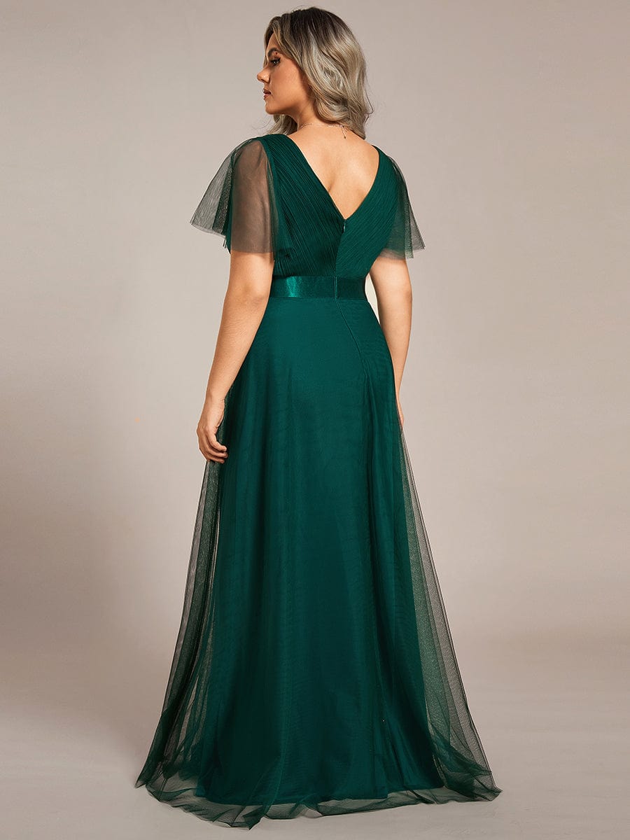 Women's Floor-Length Plus Size Bridesmaid Dress with Short Sleeve #color_Dark Green