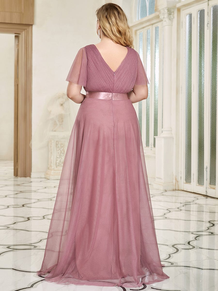 Double V-Neck Tulle Floor-Length Bridesmaid Dress #color_Purple Orchid