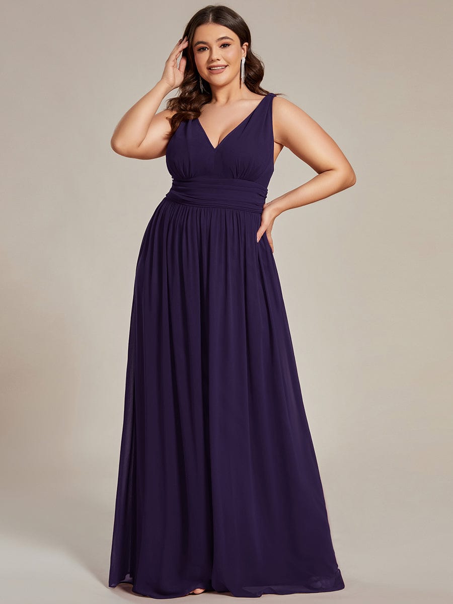 V Neck Sleeveless Pleated Chiffon Evening Dress #color_Dark Purple