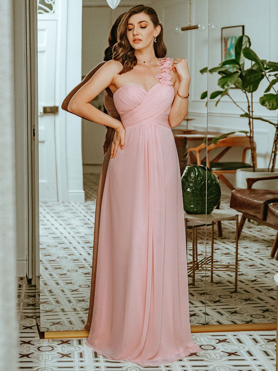 Chiffon One Shoulder Long Dresses in Pink #color_Pink