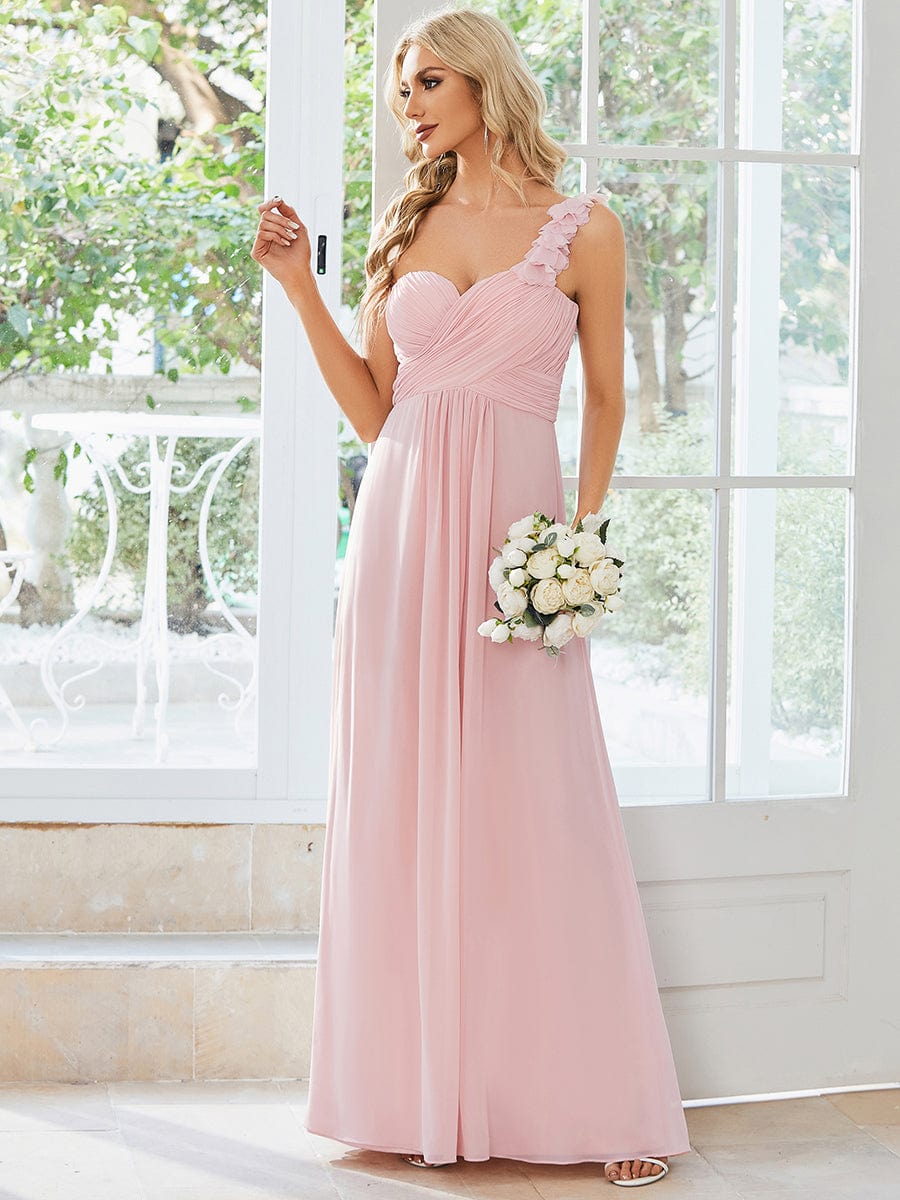 Chiffon One Shoulder Long Dresses in Pink #color_Pink