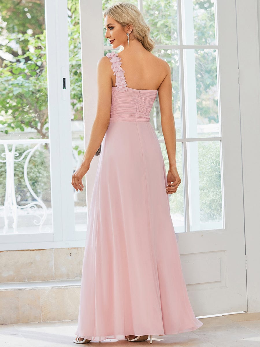 Chiffon One Shoulder Long Dresses in Pink #color_Pink