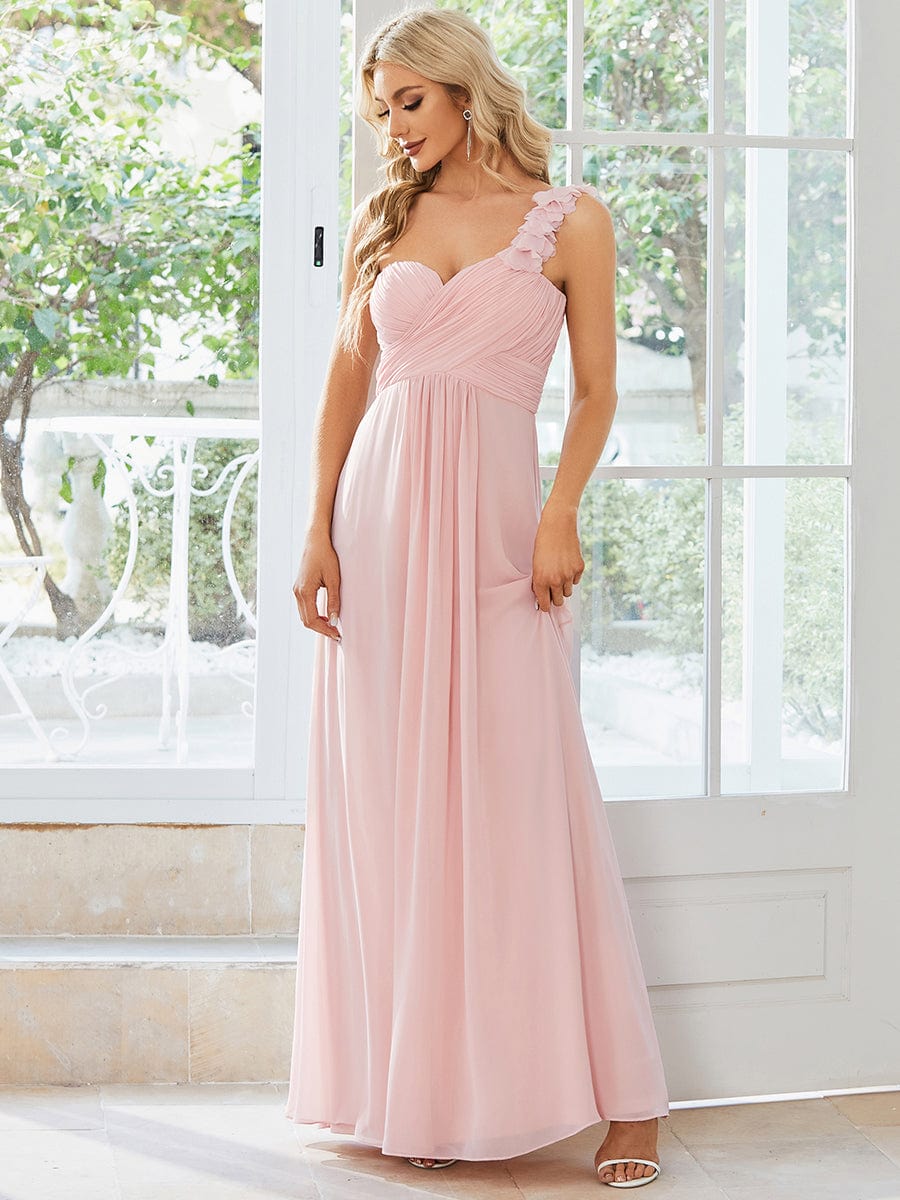 Chiffon One Shoulder Long Dresses in Pink #color_Pink