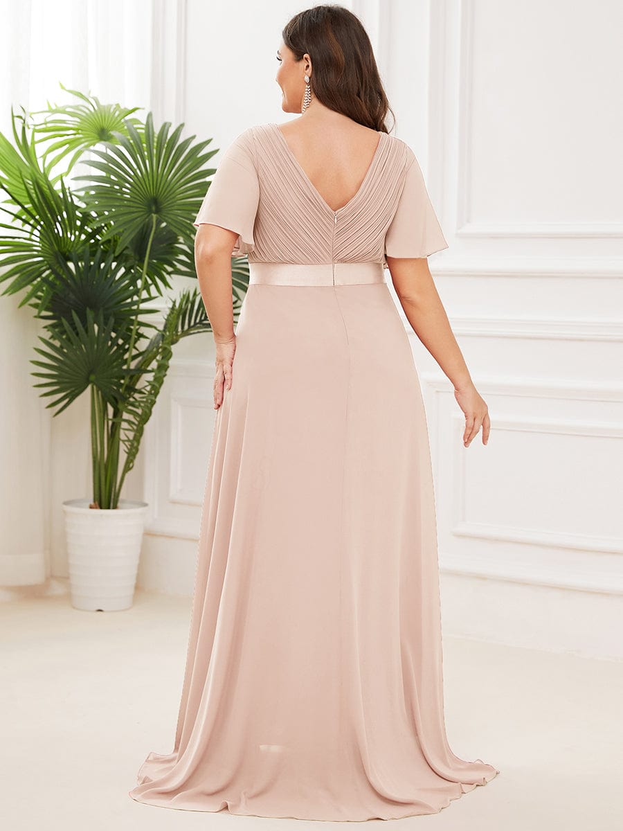 High Waist Short Sleeves Bridesmaid Dress #color_Blush