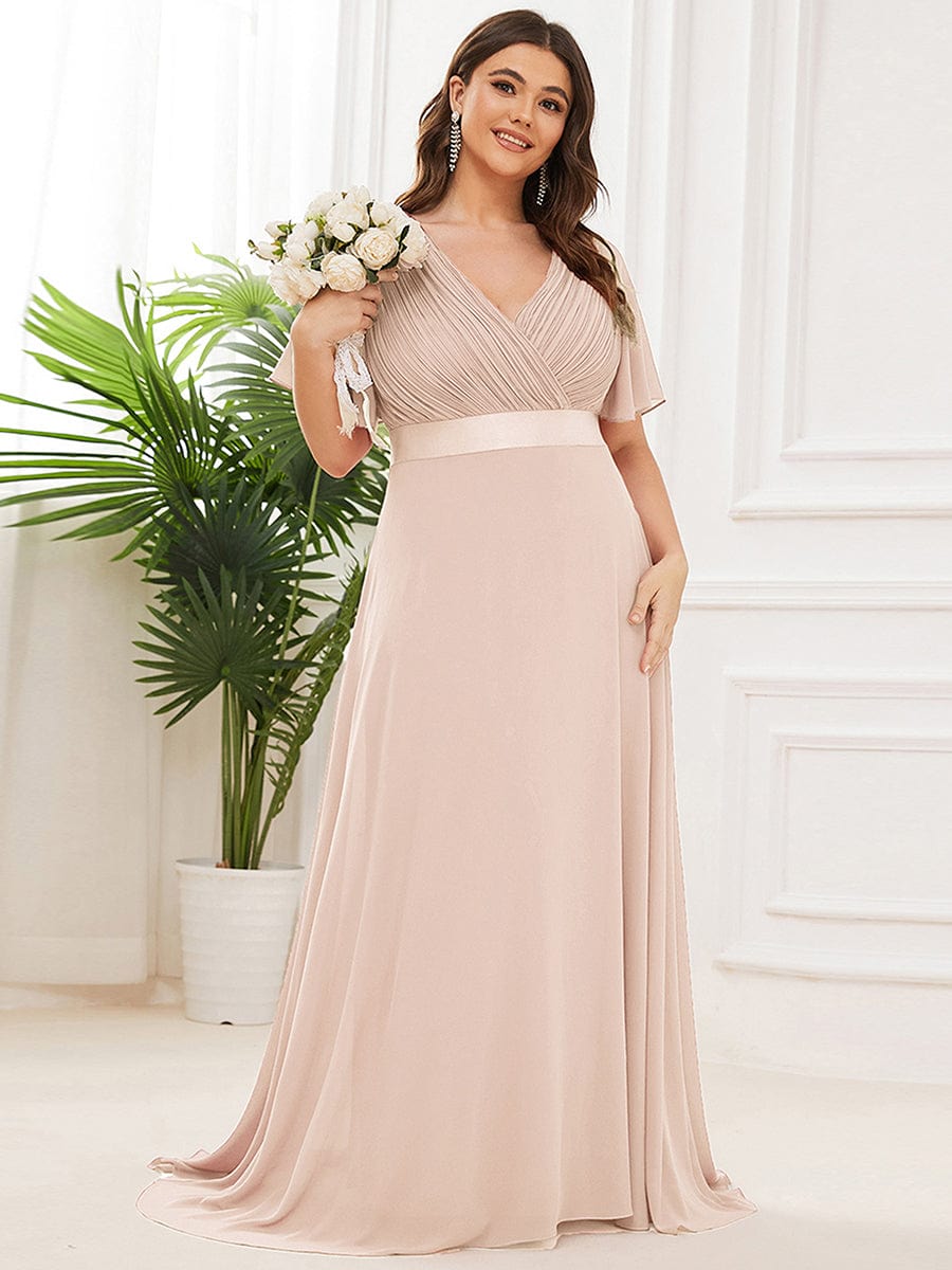 High Waist Short Sleeves Bridesmaid Dress #color_Blush