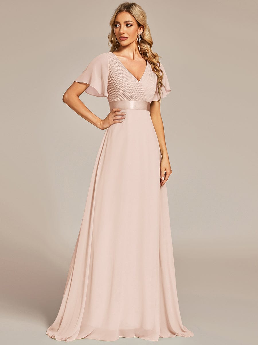 High Waist Short Sleeves Bridesmaid Dress #color_Blush