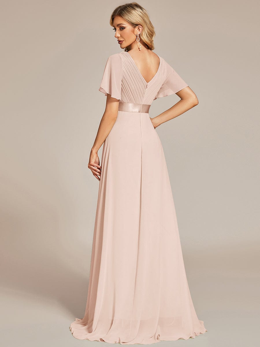 High Waist Short Sleeves Bridesmaid Dress #color_Blush