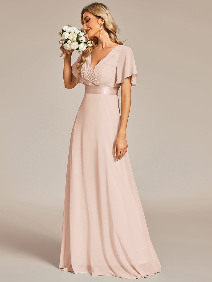 High Waist Short Sleeves Bridesmaid Dress #color_Blush