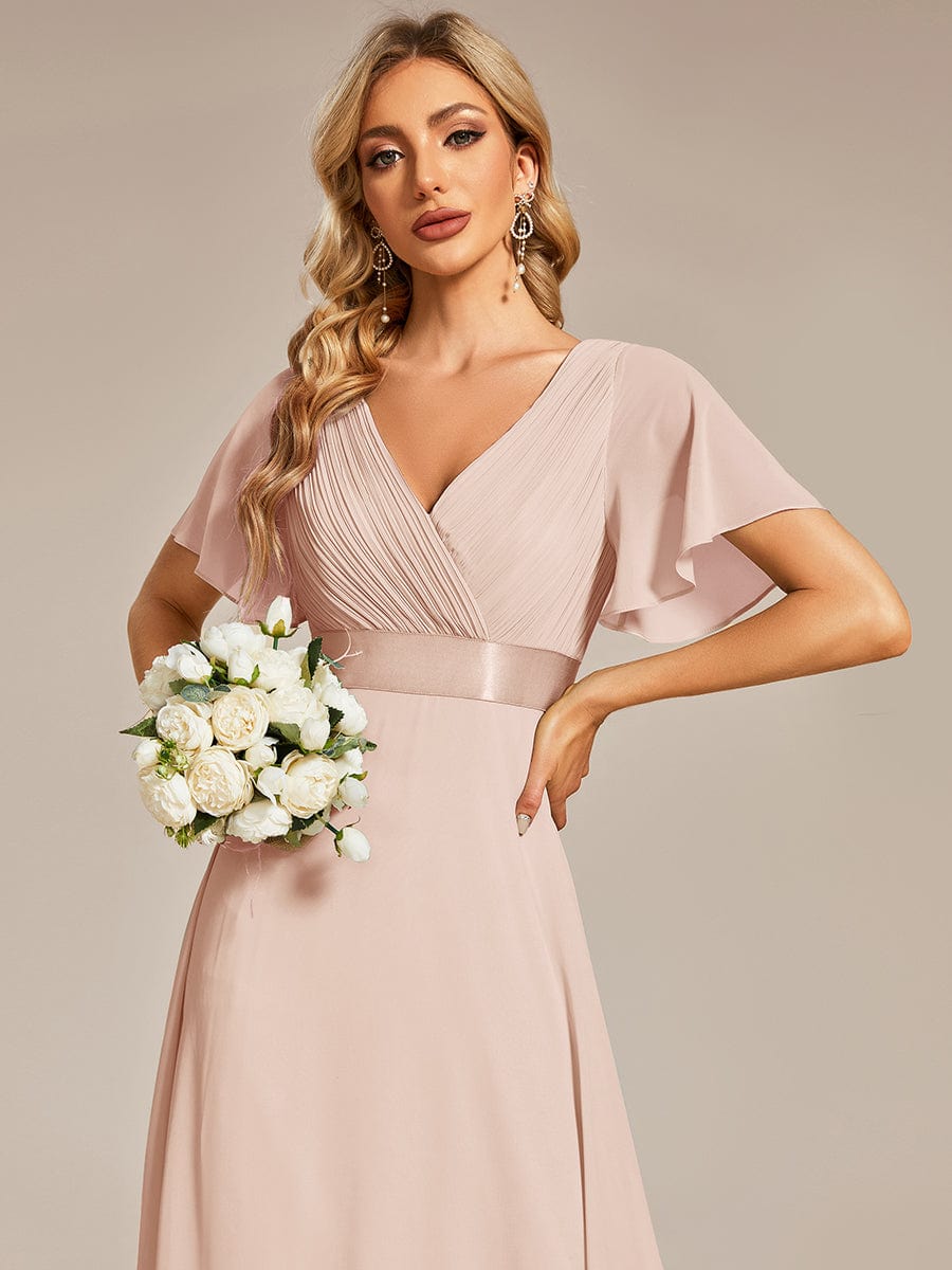 High Waist Short Sleeves Bridesmaid Dress #color_Blush