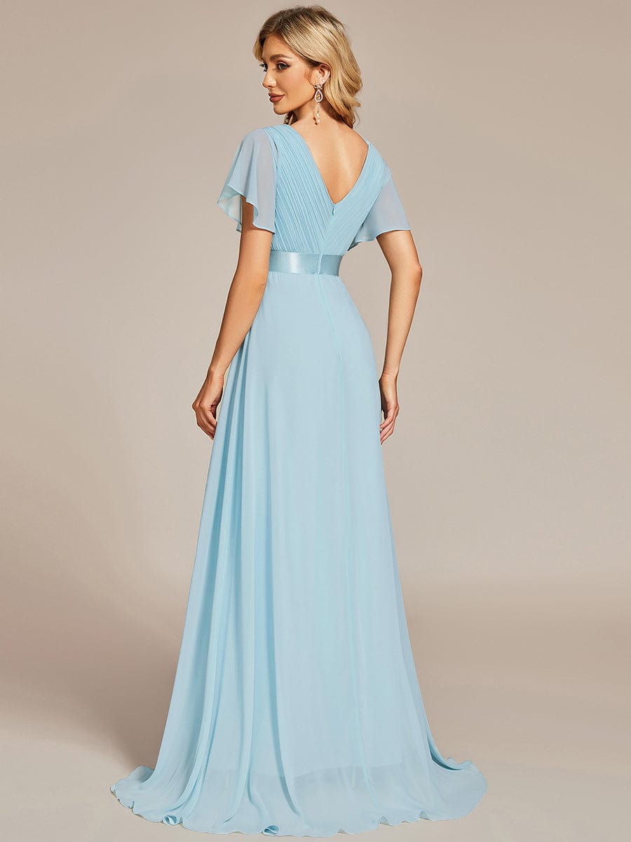 High Waist Short Sleeves Bridesmaid Dress #color_Sky Blue