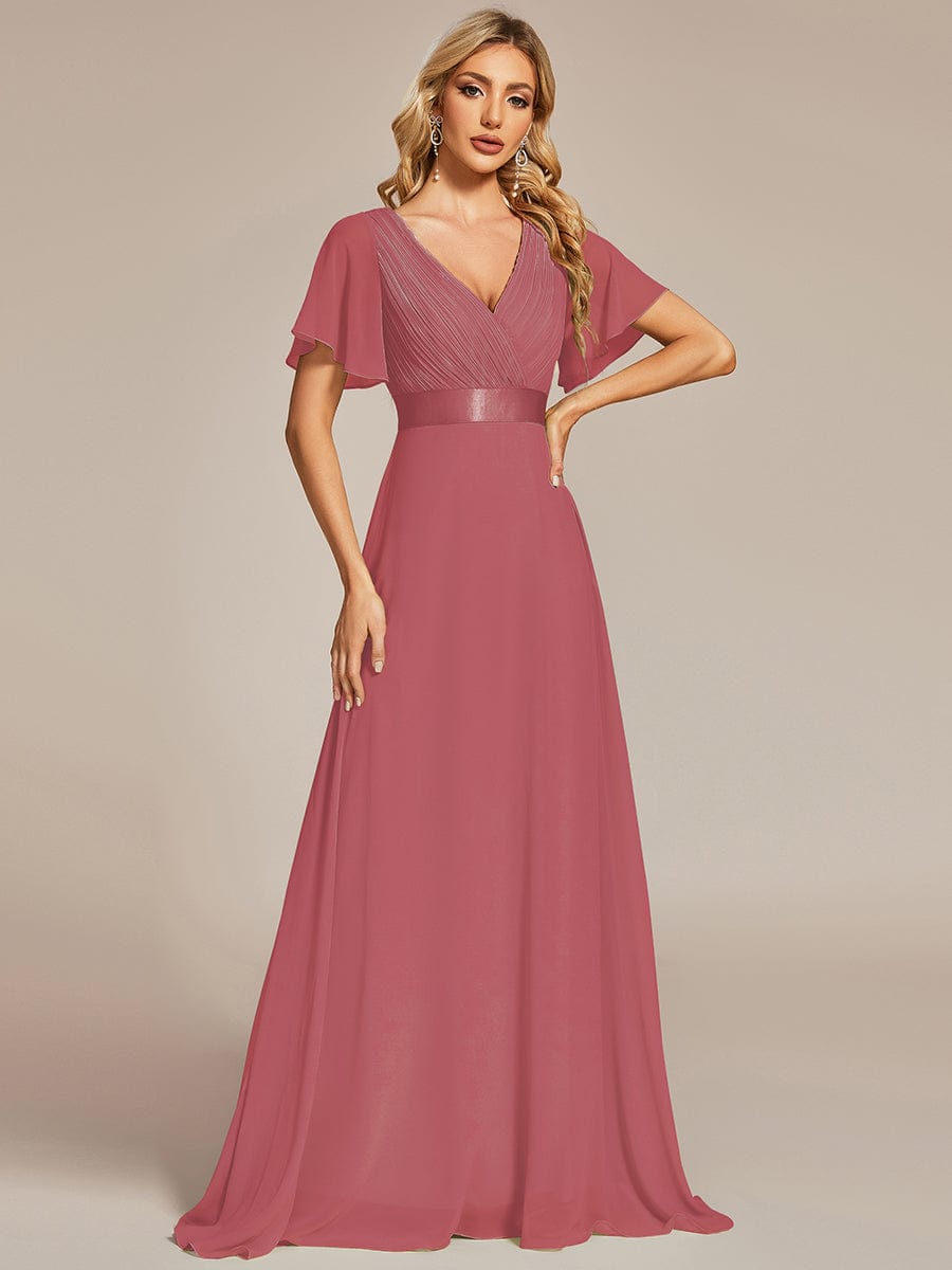 High Waist Short Sleeves Bridesmaid Dress #color_Cameo Brown