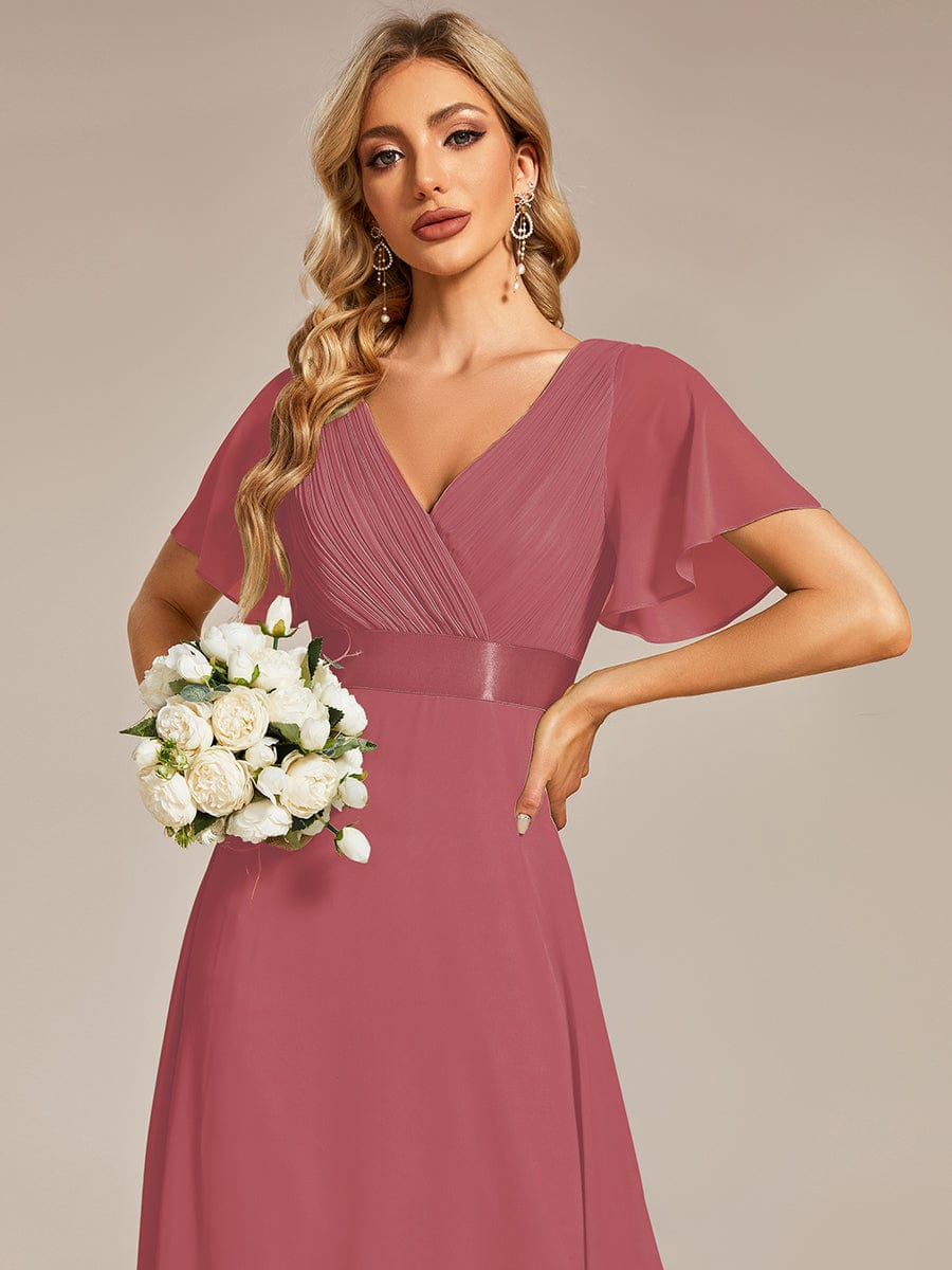 High Waist Short Sleeves Bridesmaid Dress #color_Cameo Brown