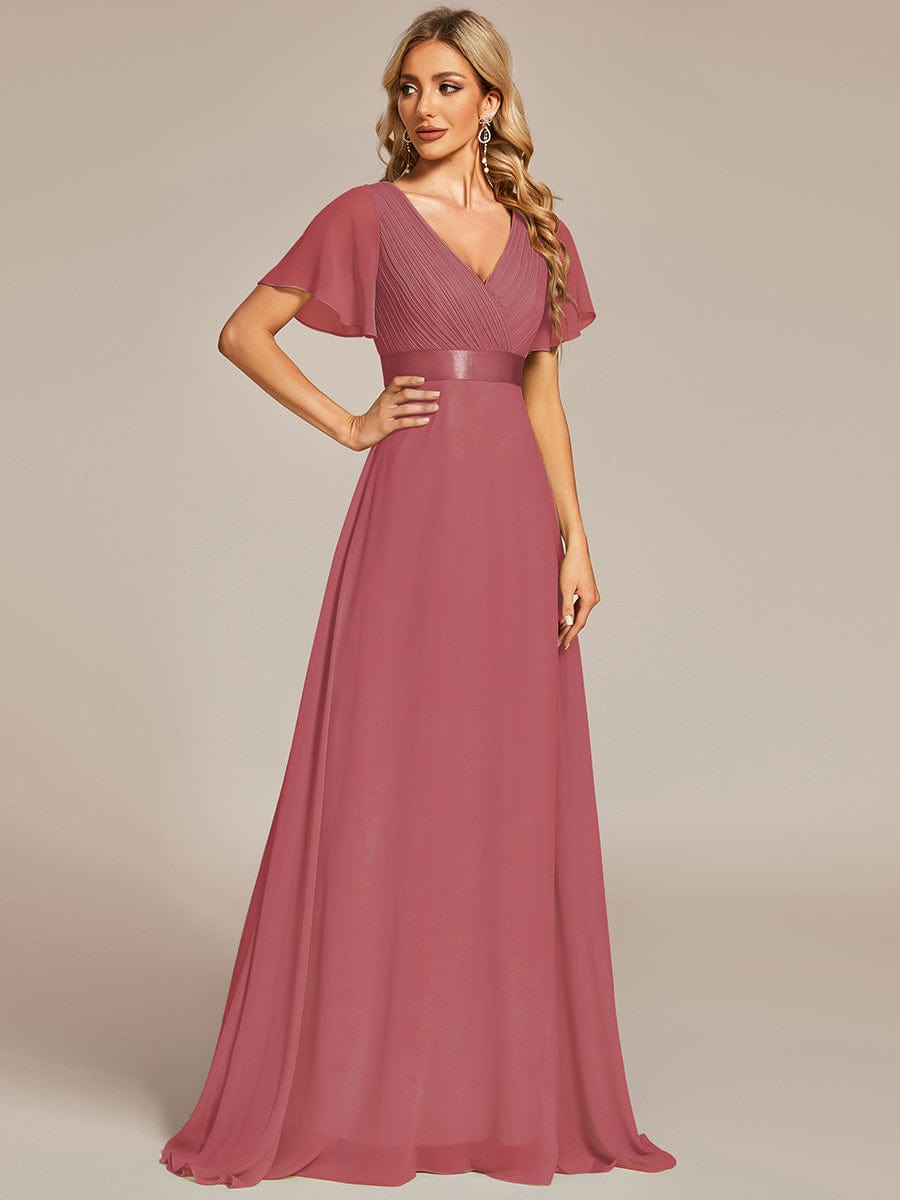 High Waist Short Sleeves Bridesmaid Dress #color_Cameo Brown