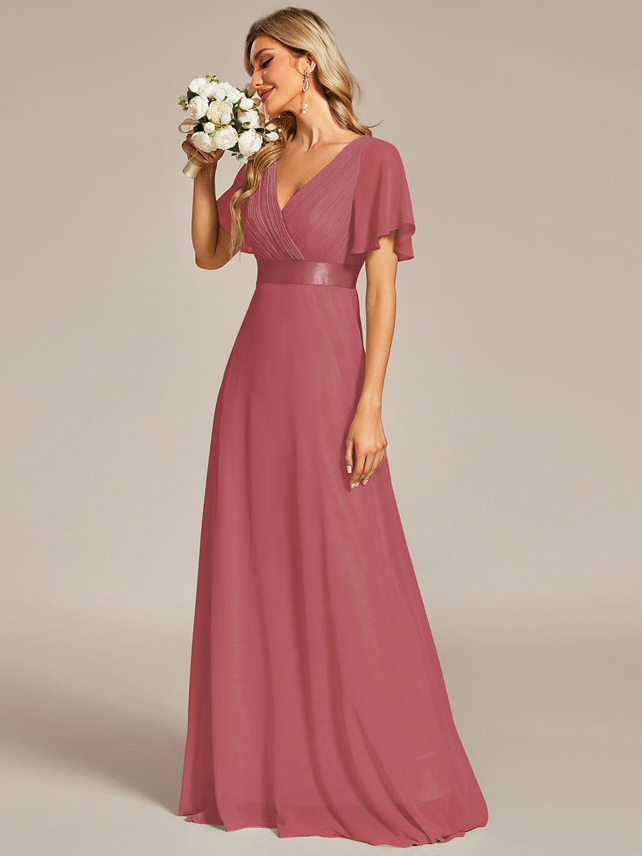 High Waist Short Sleeves Bridesmaid Dress #color_Cameo Brown