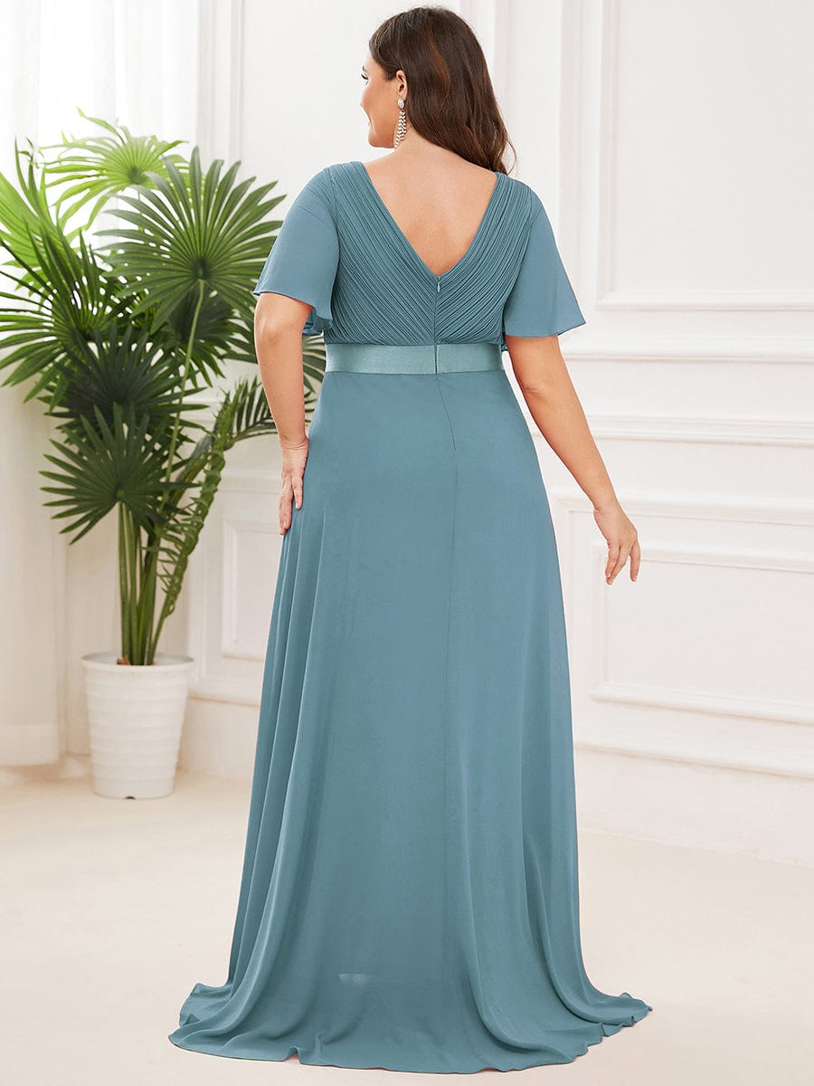 High Waist Short Sleeves Bridesmaid Dress #color_Light Teal