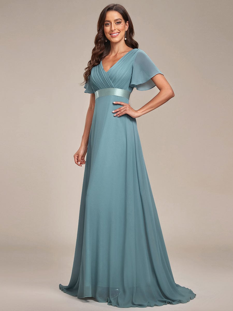 High Waist Short Sleeves Bridesmaid Dress #color_Light Teal