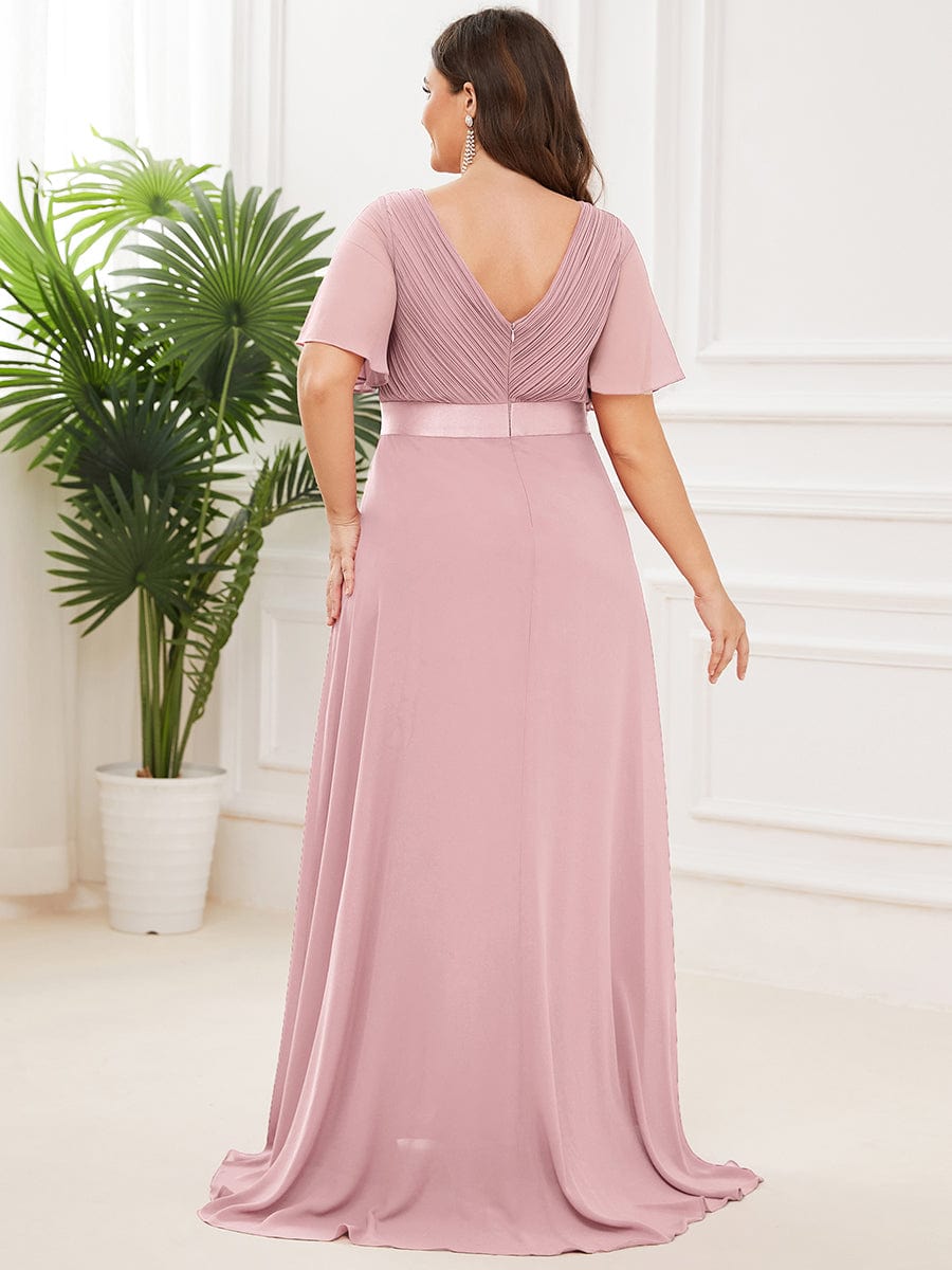 High Waist Short Sleeves Bridesmaid Dress #color_Dusty Rose