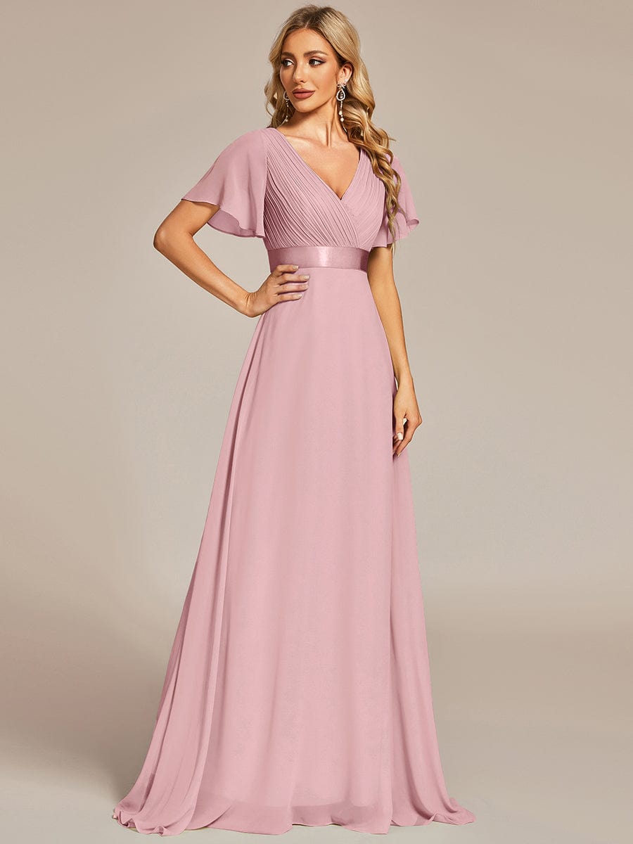 High Waist Short Sleeves Bridesmaid Dress #color_Dusty Rose