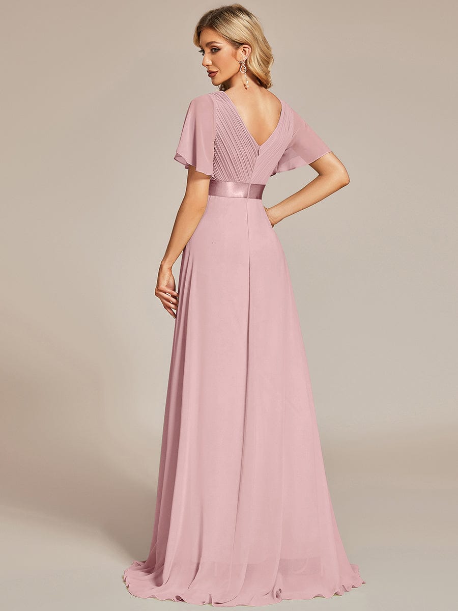 High Waist Short Sleeves Bridesmaid Dress #color_Dusty Rose