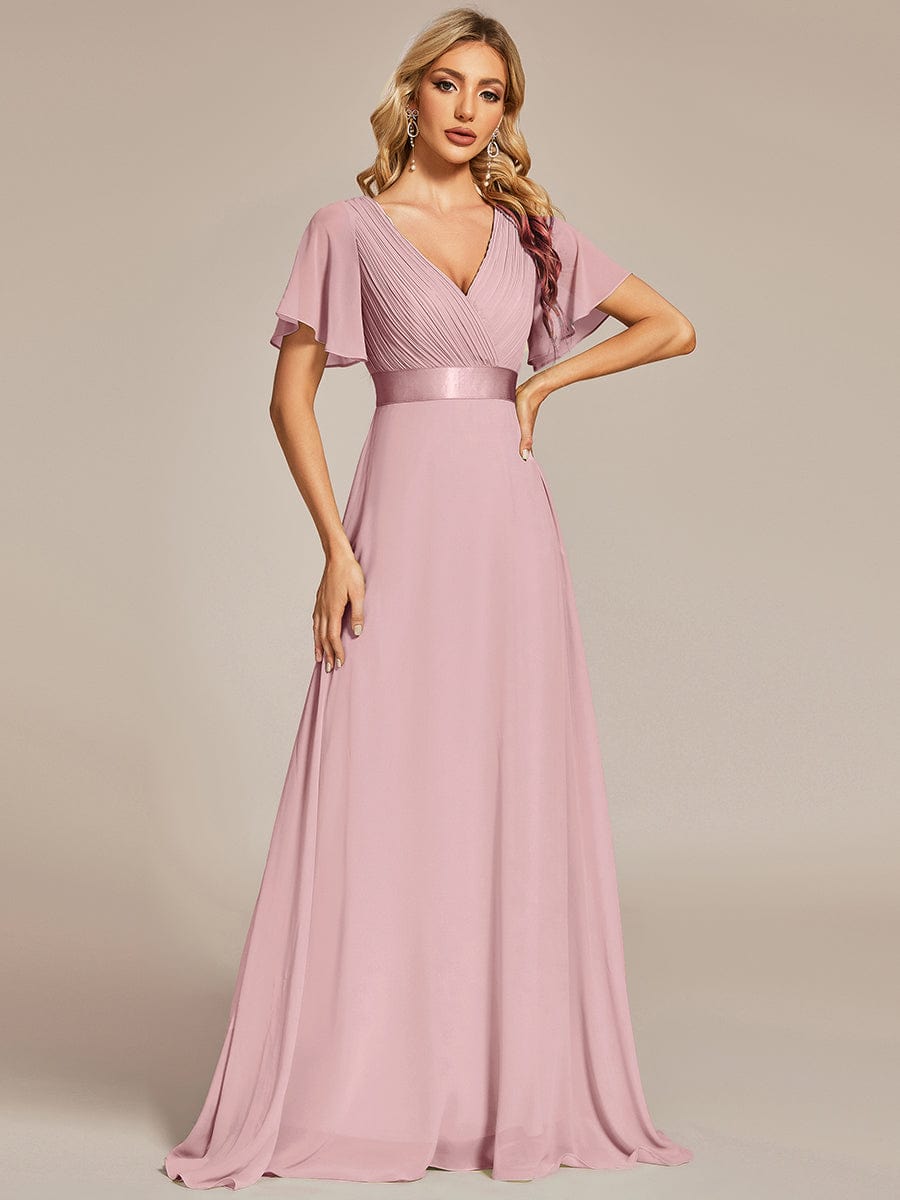 High Waist Short Sleeves Bridesmaid Dress #color_Dusty Rose