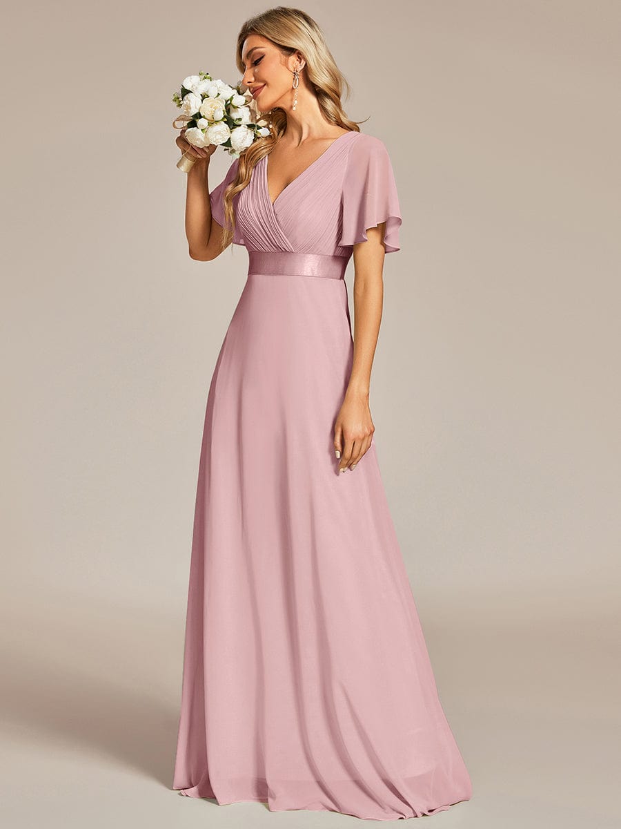 High Waist Short Sleeves Bridesmaid Dress #color_Dusty Rose