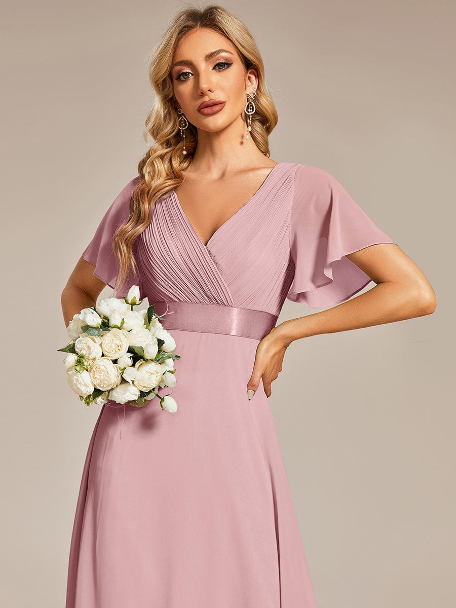 High Waist Short Sleeves Bridesmaid Dress #color_Dusty Rose