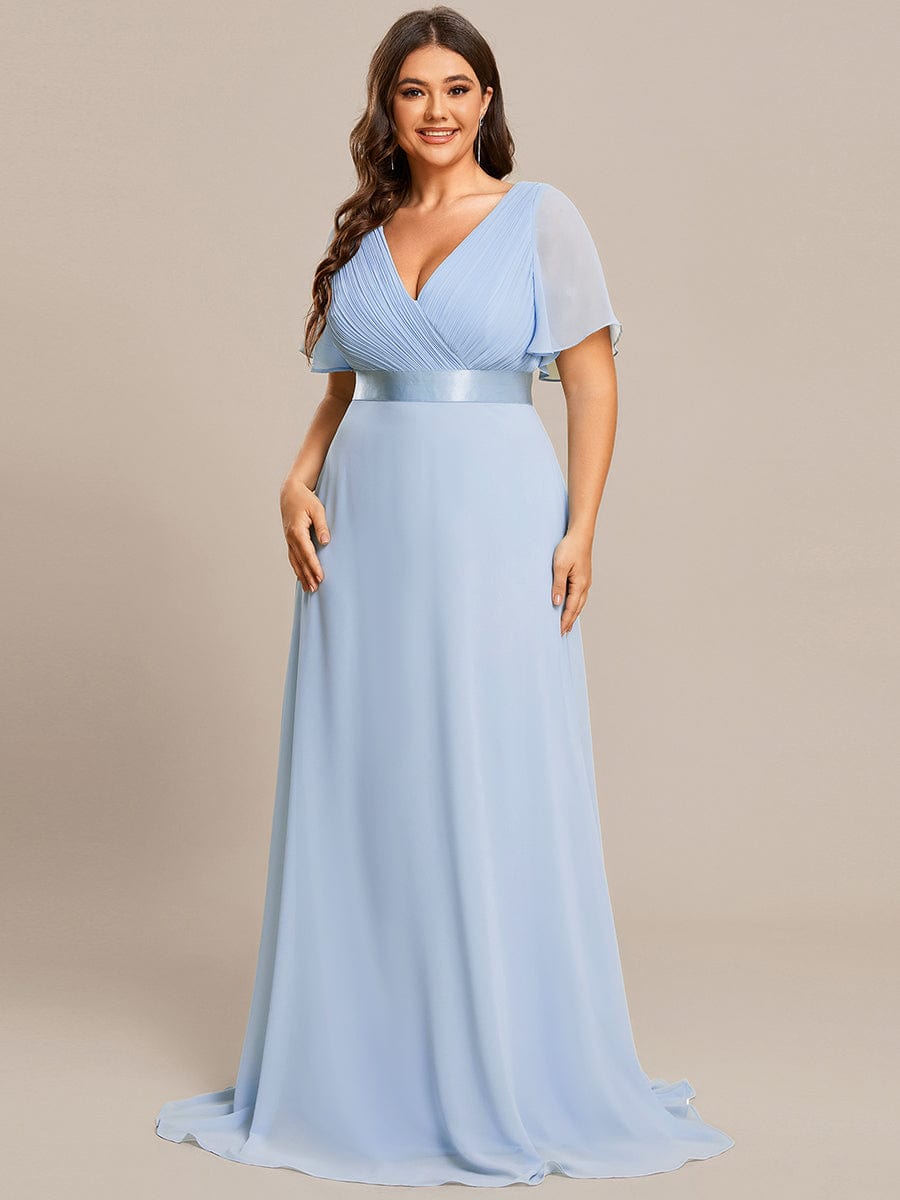 High Waist Short Sleeves Bridesmaid Dress #color_Ice Blue