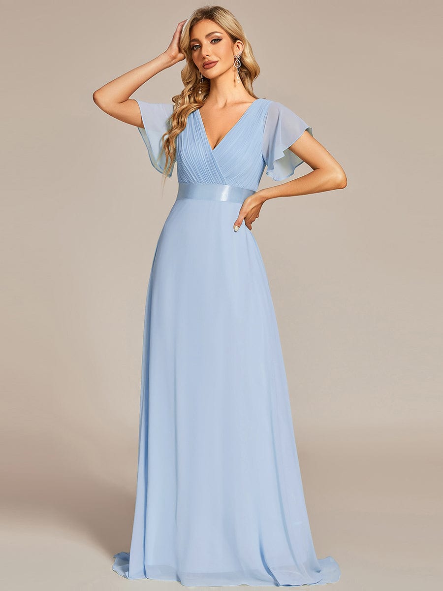 High Waist Short Sleeves Bridesmaid Dress #color_Ice Blue