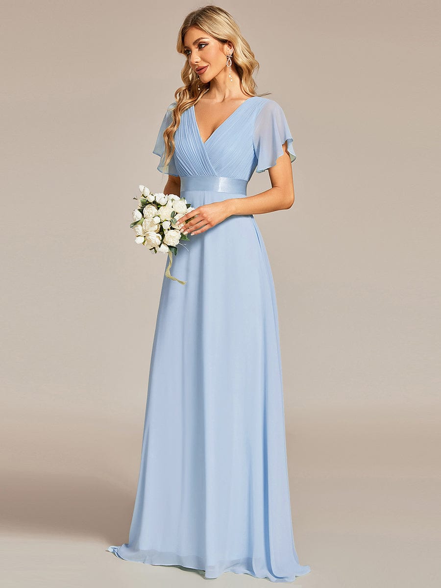 High Waist Short Sleeves Bridesmaid Dress #color_Ice Blue