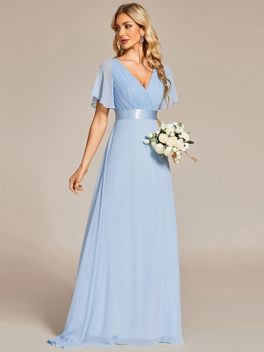 High Waist Short Sleeves Bridesmaid Dress #color_Ice Blue